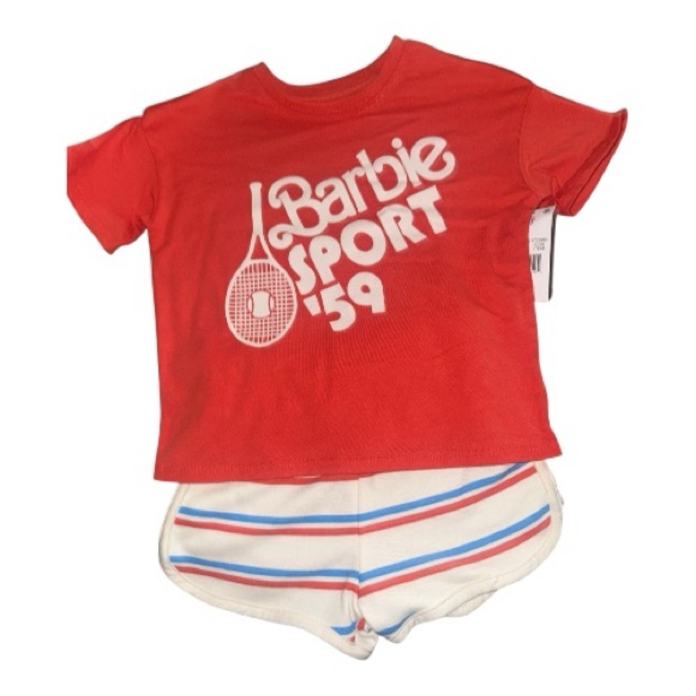 Barbie Sport ‘59 Tennis Outfit Red Tee Shirt and Striped Shorts Size 3T